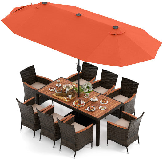 11 feet patio umbrella COSTWAY 11 Pieces Patio Dining Set With 15 Feet Double-Sided Patio Umbrella  and Base-Orange – REBEL