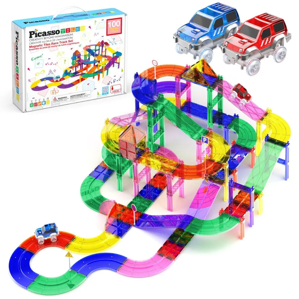 PicassoTiles 100 PCS Magnetic Race Track Building Set REBEL PicassoTiles 100 PCS Magnetic Race Track Building Set REBEL