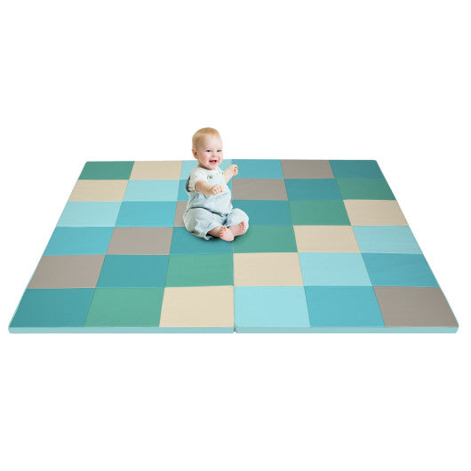 evenflo play mat COSTWAY 58 Inch Toddler Foam Play Mat Baby Folding Activity Floor Mat-Light  Blue