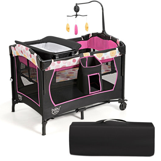 baby trend pink pack n play COSTWAY 3-in-1 Convertible Portable Baby Playard With Music Box and Wheel and Brakes-Pink – REBEL