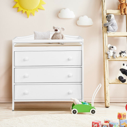 COSTWAY Baby Changing Table Infant Diaper With 3 Drawers and Safety Belt-White REBEL COSTWAY Baby Changing Table Infant Diaper With 3 Drawers and Safety Belt-White REBEL