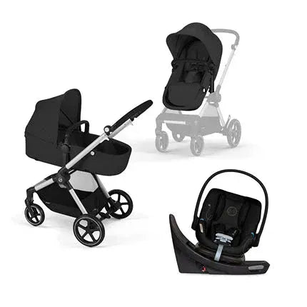 Cybex Eos 5-in-1 Travel System Stroller + Lightweight Aton G Swivel Infant  Car Seat with SensorSafe - Moon Black  REBEL
