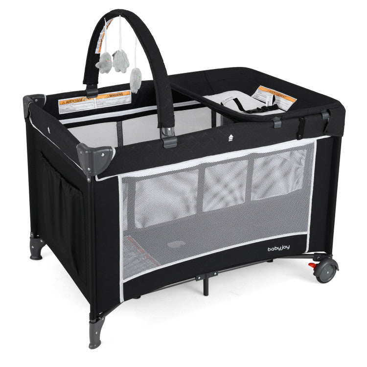 stokke playpen COSTWAY 3-in-1 Portable Baby Crib and Playpen With Changing Table-Black – REBEL