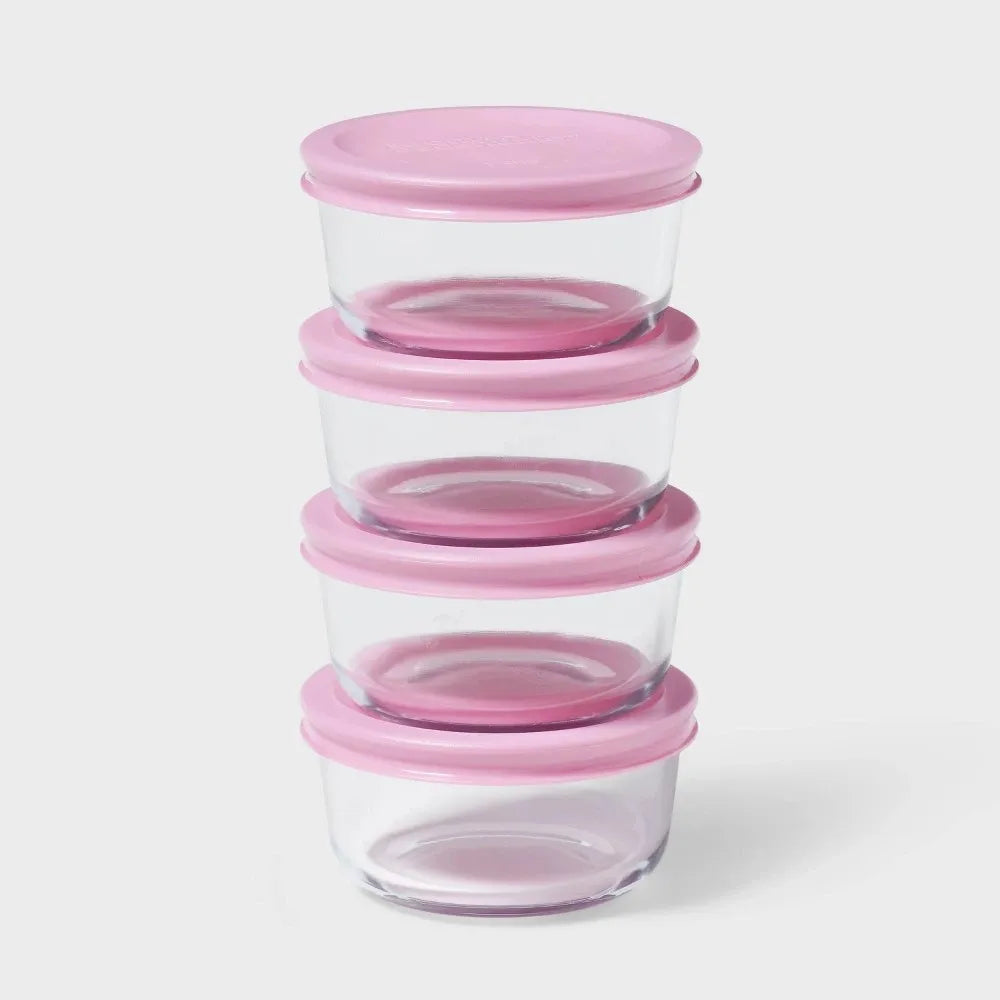 Room Essentials 8-Piece Round Glass Food Storage Container Set - Pink   REBEL