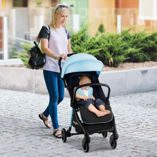 portable baby stroller COSTWAY One-Hand Folding Portable Lightweight Baby Stroller With Aluminum  Frame-Blue