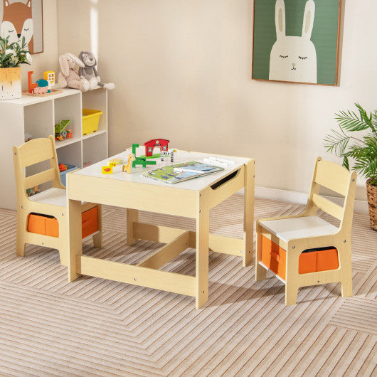 COSTWAY Kids Table Chairs Set With Storage Boxes Blackboard