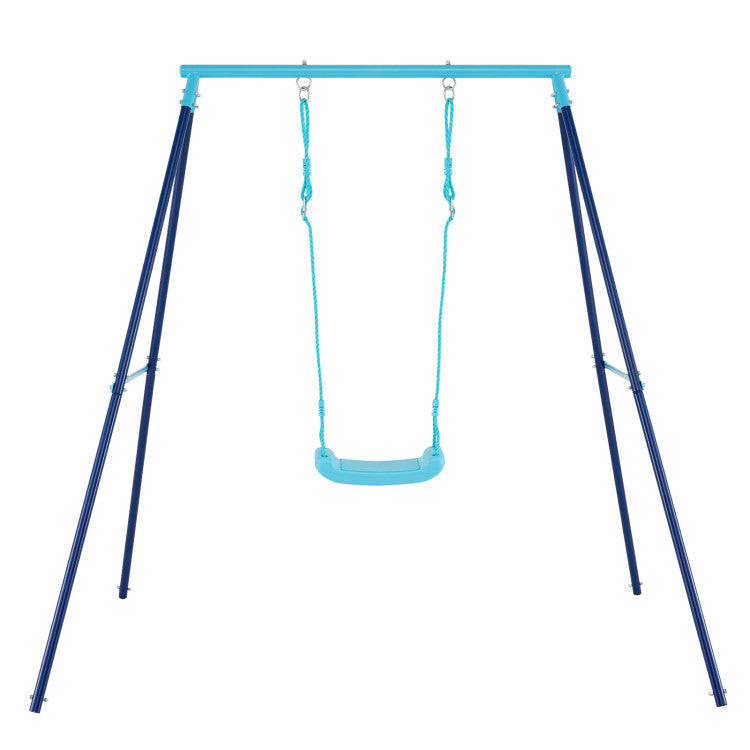 COSTWAY Outdoor Heavy Duty Metal Toddler Swing Set With Stand-Blue