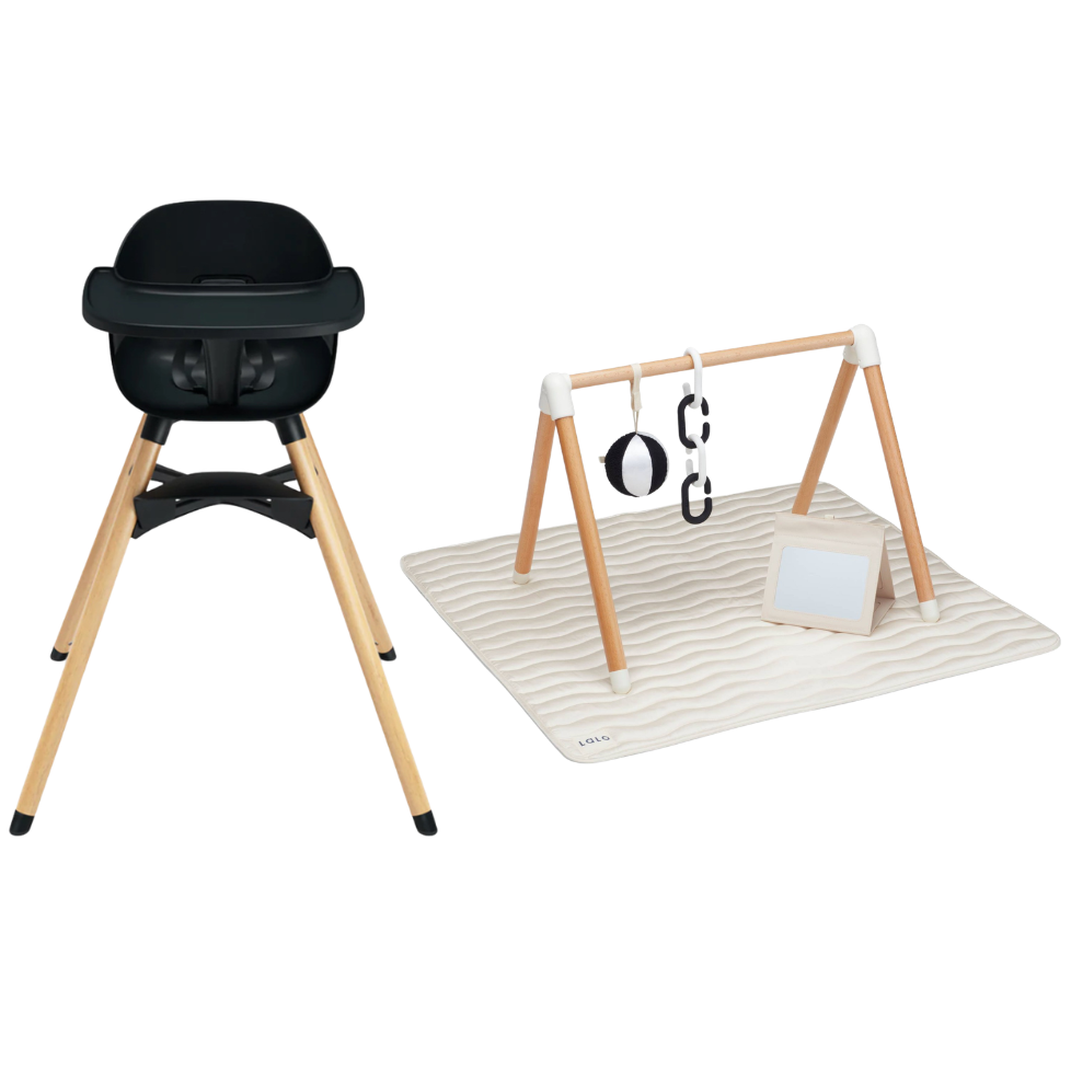 stokke steps tray black Lalo The Chair High Chair - Licorice + Play Gym Activity Set