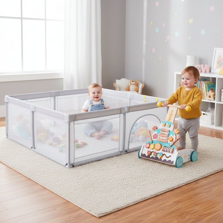 COSTWAY Wooden Baby Walker and Large Infant Playpen Bundle – REBEL
