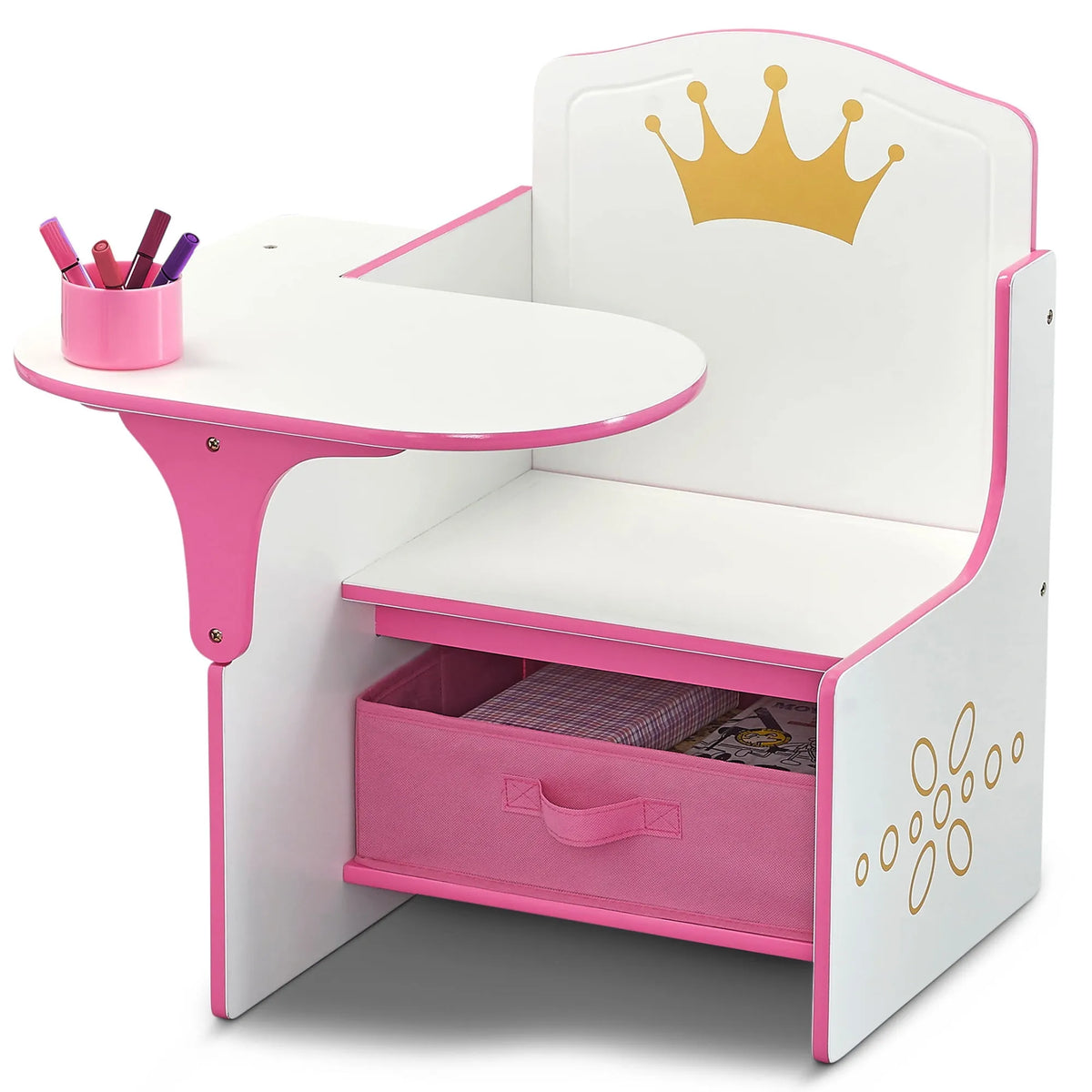 Delta Children Princess Crown Chair Desk with Storage Bin - White/Pink ...