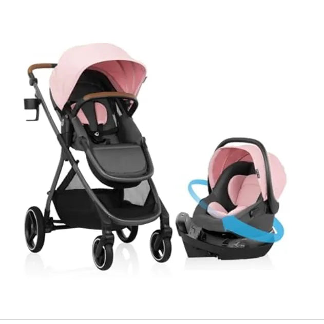 pink and black stroller travel system Evenflo Shyft Intuiti Travel System Featuring Revolve180 LiteMax NXT