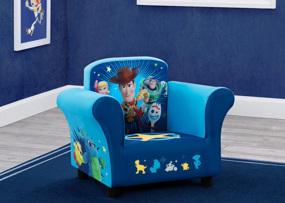 Toy Story 4 Kids Chair & 6-Bin Toy Organizer – Upholstered Seat With Reusable Stickers