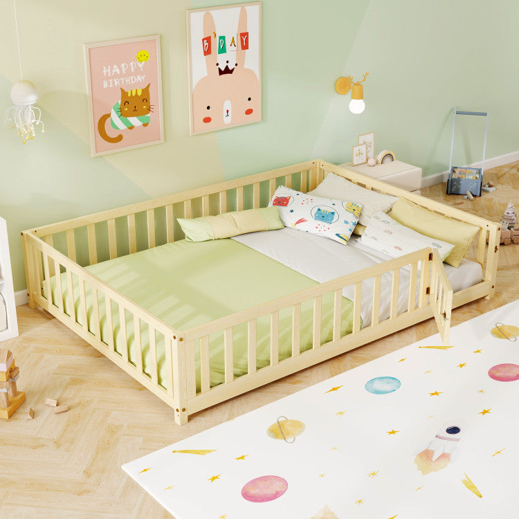 evenflo bed rail COSTWAY Montessori Bed Frame With Full-Length Guardrails Safety Door and Latch-Natural – REBEL
