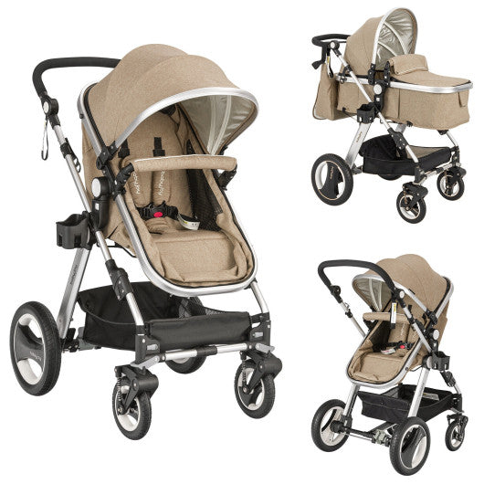 costway stroller wagon COSTWAY Folding Aluminum Baby Stroller Baby Jogger With Diaper Bag-Beige – REBEL