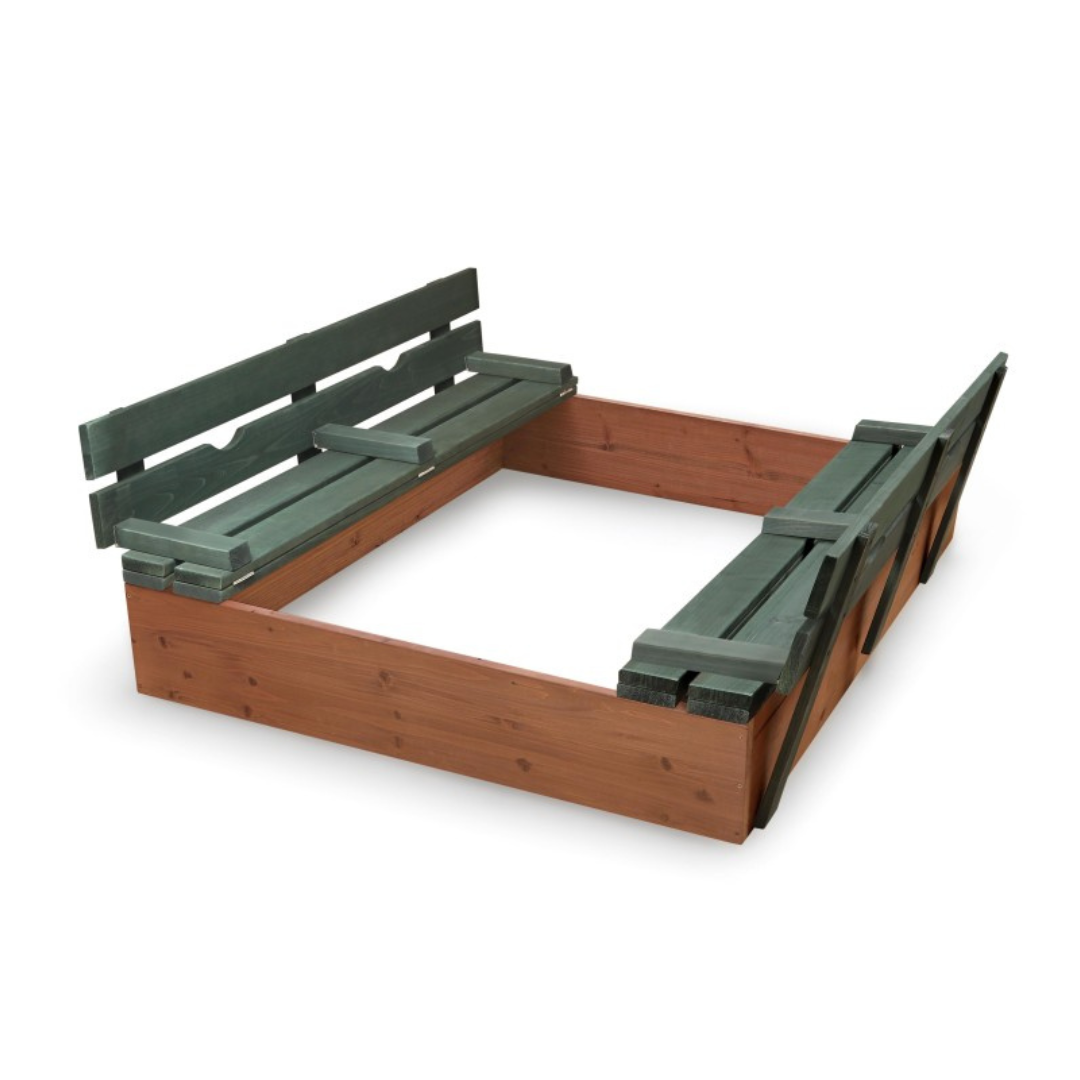 BADGER BASKET Covered Convertible Cedar Sandbox with Two Bench