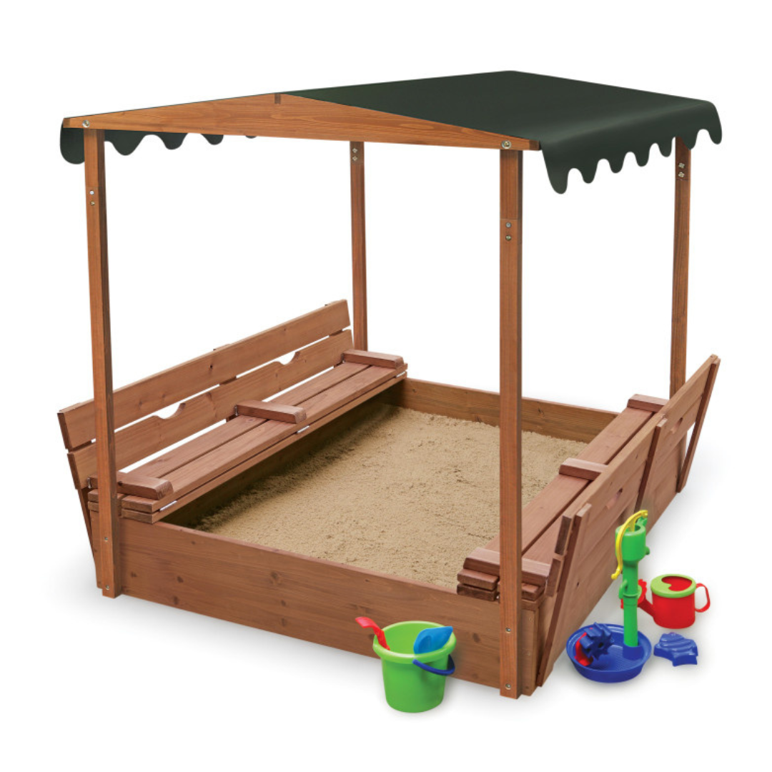 BADGER BASKET Covered Convertible Cedar Sandbox with Canopy and