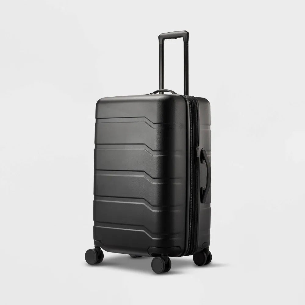 Open Story Hardside Medium Checked Spinner Suitcase - Black – REBEL