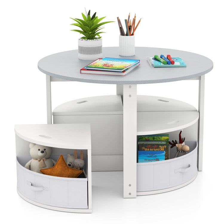 5 Piece Round Nesting Table 4 Storage Stools Activity