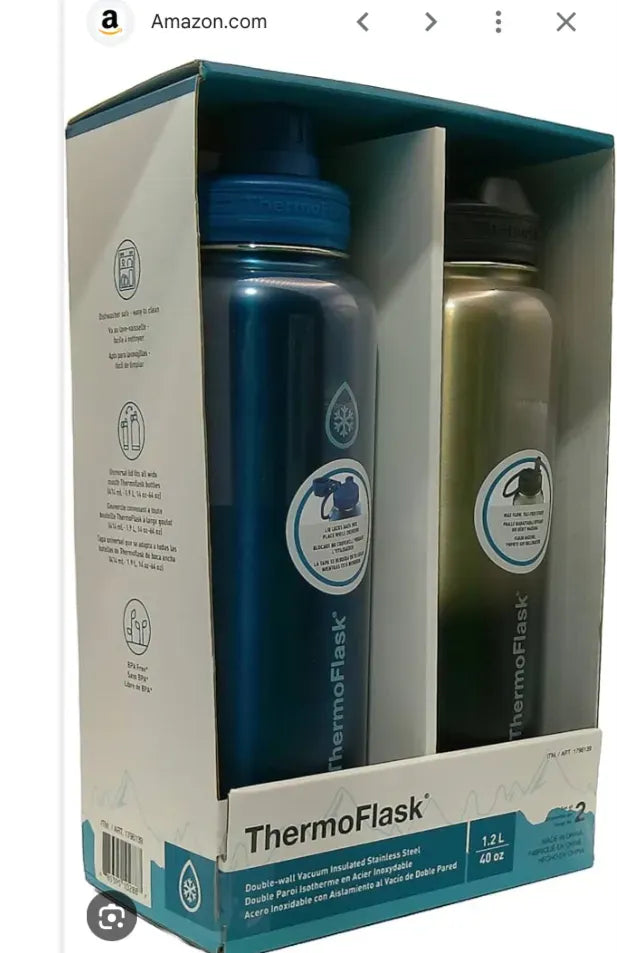 Thermoflask Stainless Steel Water Bottle 40 Oz 2-Pack