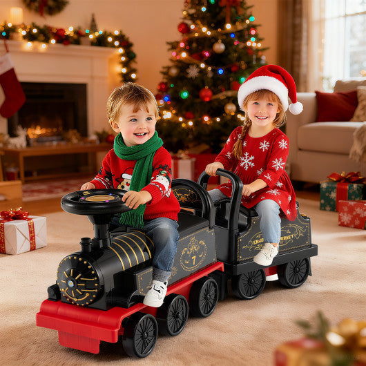COSTWAY 6V Ride on Train 2-Seater With Carriage and Flashing LED Lights ...