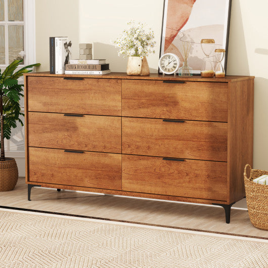 COSTWAY 6-Drawer Dresser With Interlock System for Bedroom Living Room-Cherry