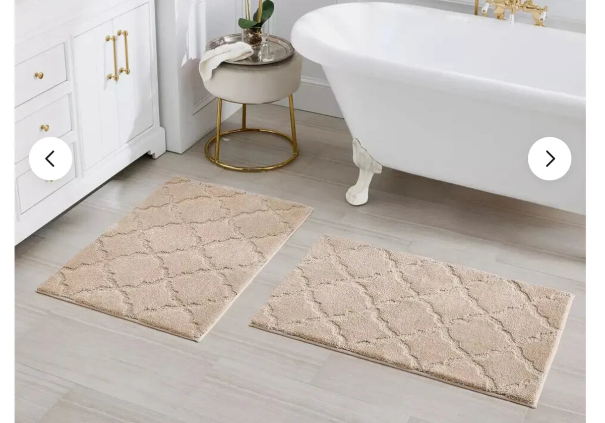 Charisma Collection Rugs Charisma Drylon Trellis Bath Rugs - Set of 2 Tan 24” W x 36” L – REBEL