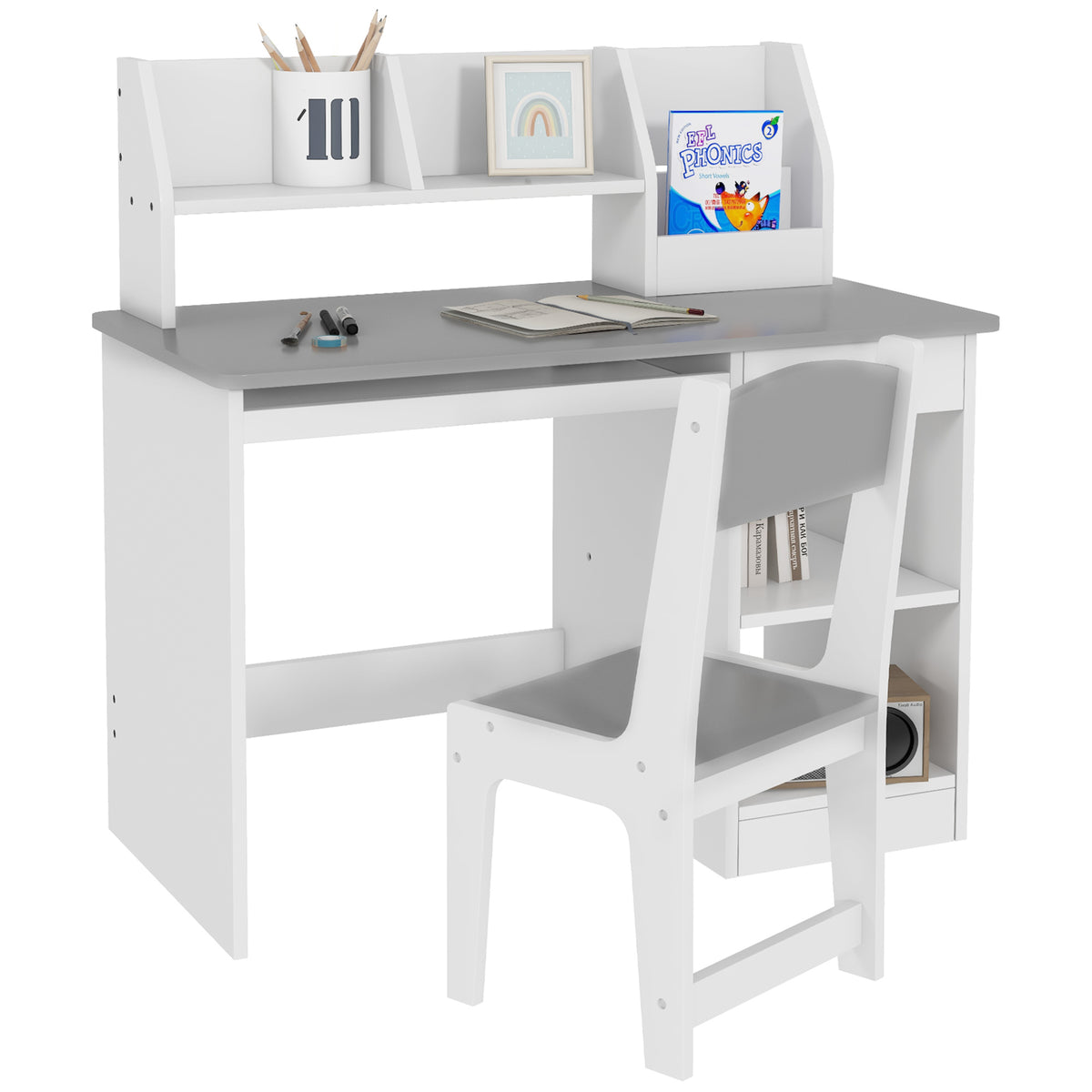 Qaba Kids Desk and Chair Set with Storage, Study Desk with Chair for ...