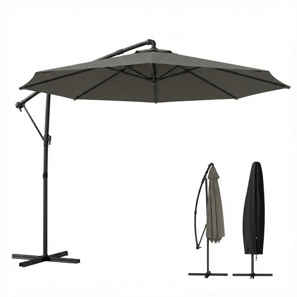cosco patio umbrella OUTSUNNY 10 ft Offset Patio Umbrella with Cover, Hanging Cantilever Umbrella  with 360° Rotation, Crank Handle, Tilt, Gray – REBEL