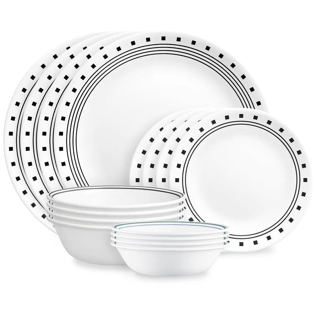Corelle 16pc Vitrelle City Block Dinnerware Set: Geometric Pattern (See ...