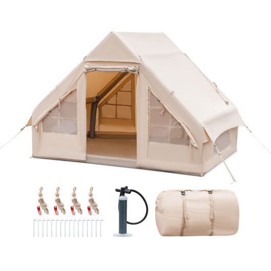 COSTWAY Inflatable Camping Tent 2/4/6 People Glamping Tent for Family Camping With Pump-Beige