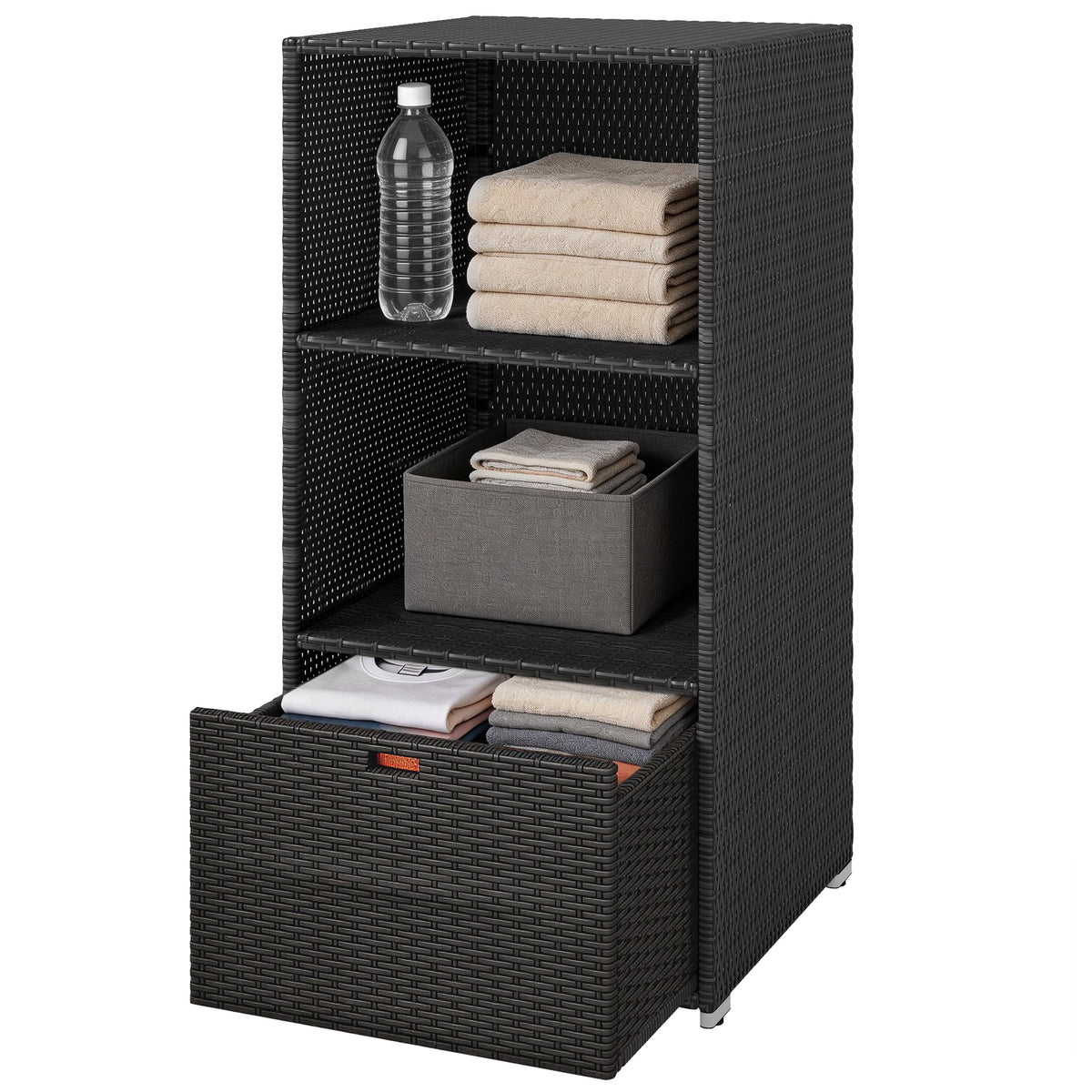 OUTSUNNY Valet Pool Towel Rack, Water-Resistant PE Plastic Rattan ...