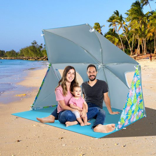 COSTWAY UPF50+ Sun Protection Beach Umbrella Tent With Portable Carrying Bag-Blue