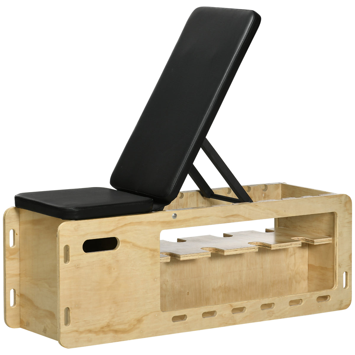 Soozier Wooden Workout Bench with Dumbbell Rack and Resistance Bands ...