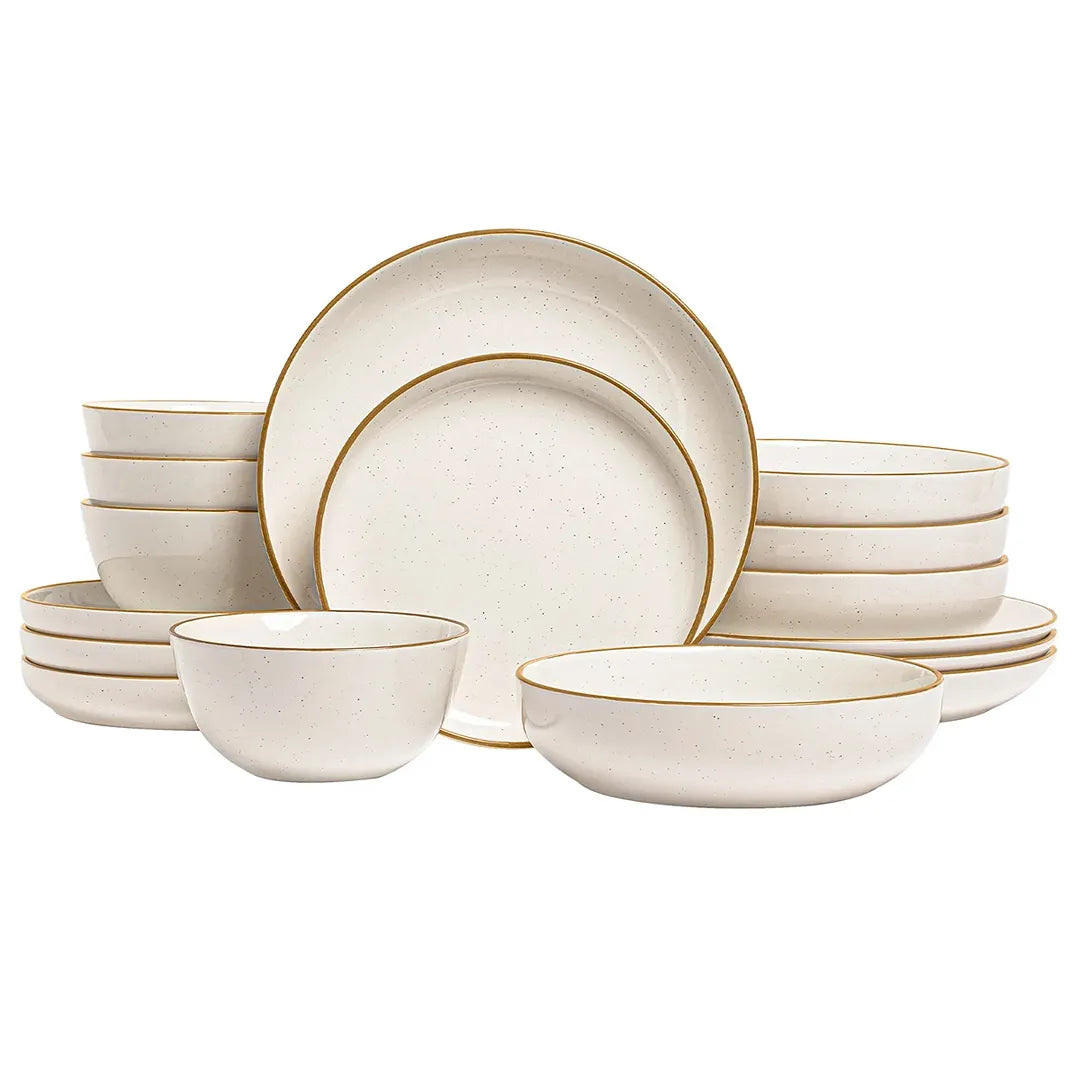 16-Piece Dinnerware Set of Plates & Bowls - Speckled White
