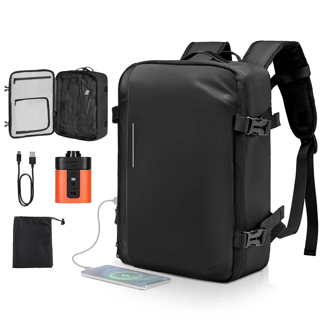 Vacuum Travel Backpack, 35L Vacuum Seal Compression Backpack with Air Pump, Water-Resistant Carry-On Luggage, Black Vacuum Travel Backpack, 35L Vacuum Seal Compression Backpack with Air Pump, Water-Resistant Carry-On Luggage, Black