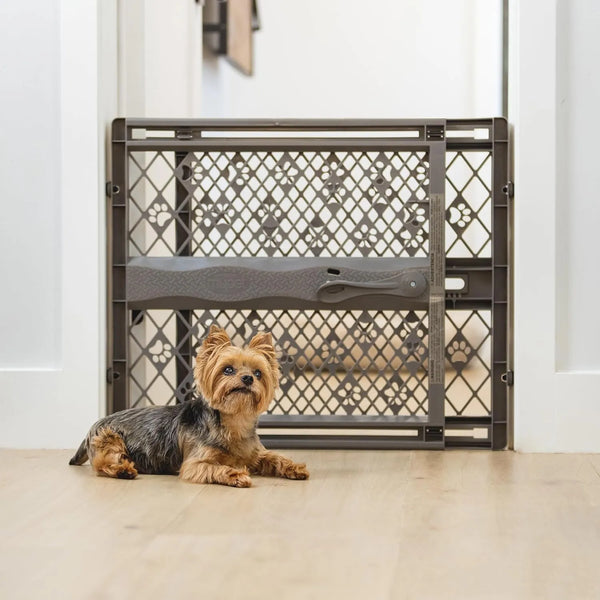 evenflo dog gate MYPET Paws Portable Pet Gate 26" to 40" Wide (Fieldstone Gray)