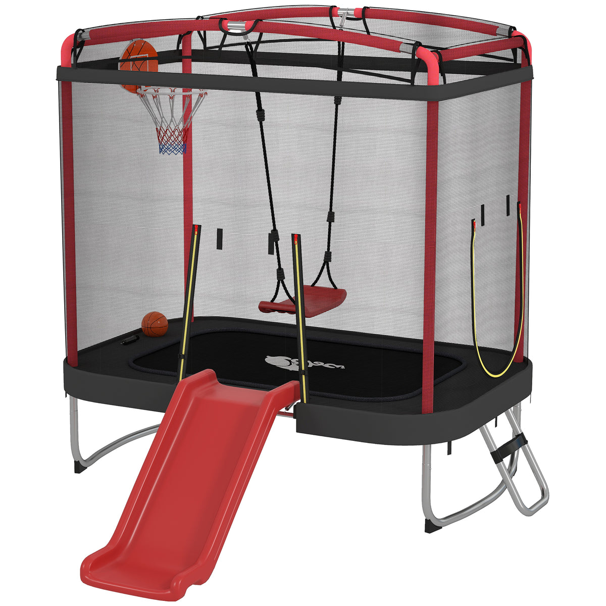 Qaba 4 x 6FT Trampoline for Kids Indoor & Outdoor with Slide, Swing ...