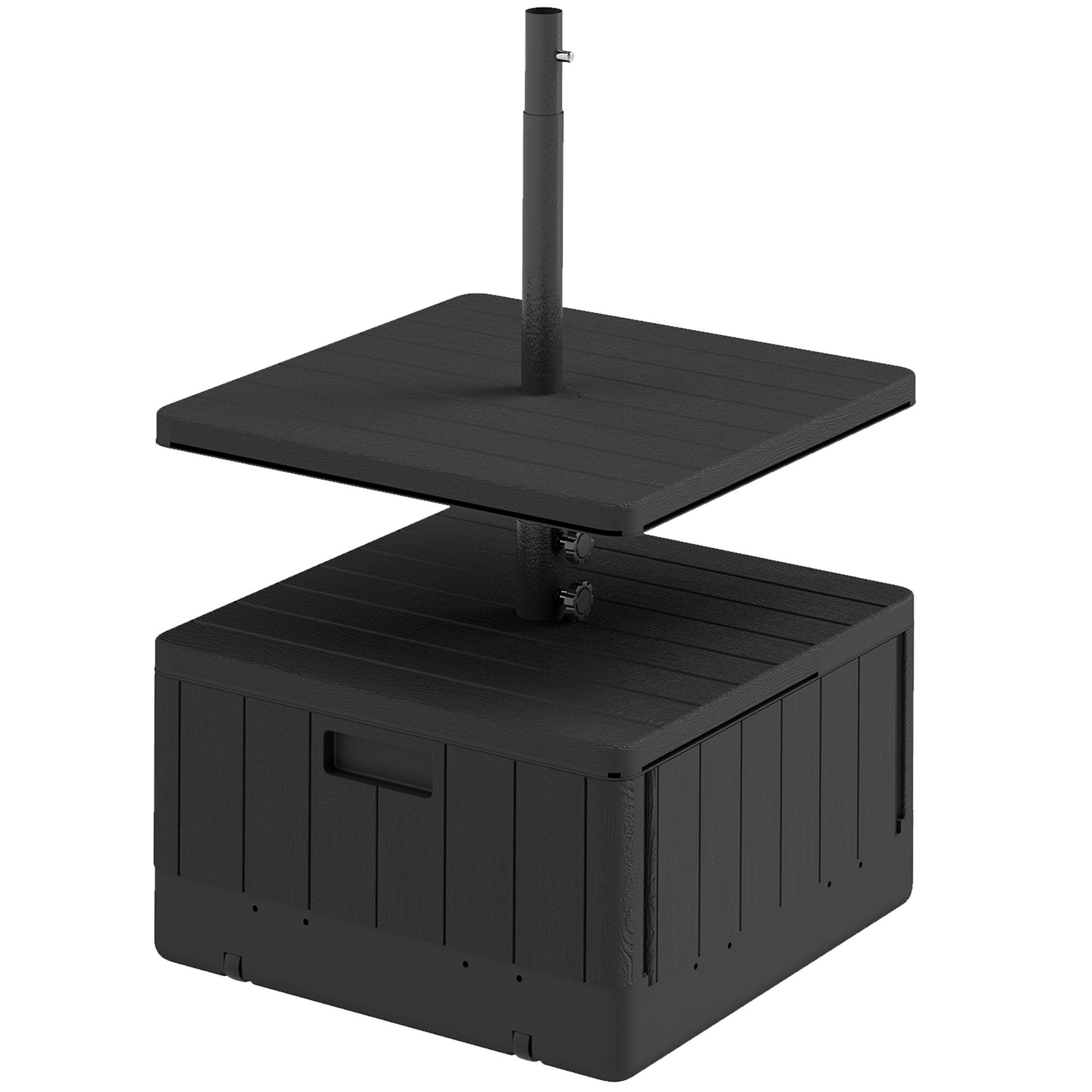 heavy duty patio table with umbrella hole OUTSUNNY 3-in-1 Outdoor Umbrella Base with Table Tray, Coffee End Table,  Planter Box with Drain Hole, 175 lbs. Capacity Heavy Duty Fillable Patio  Umbrella Stand Table with Wheels and Handles, Black – REBEL