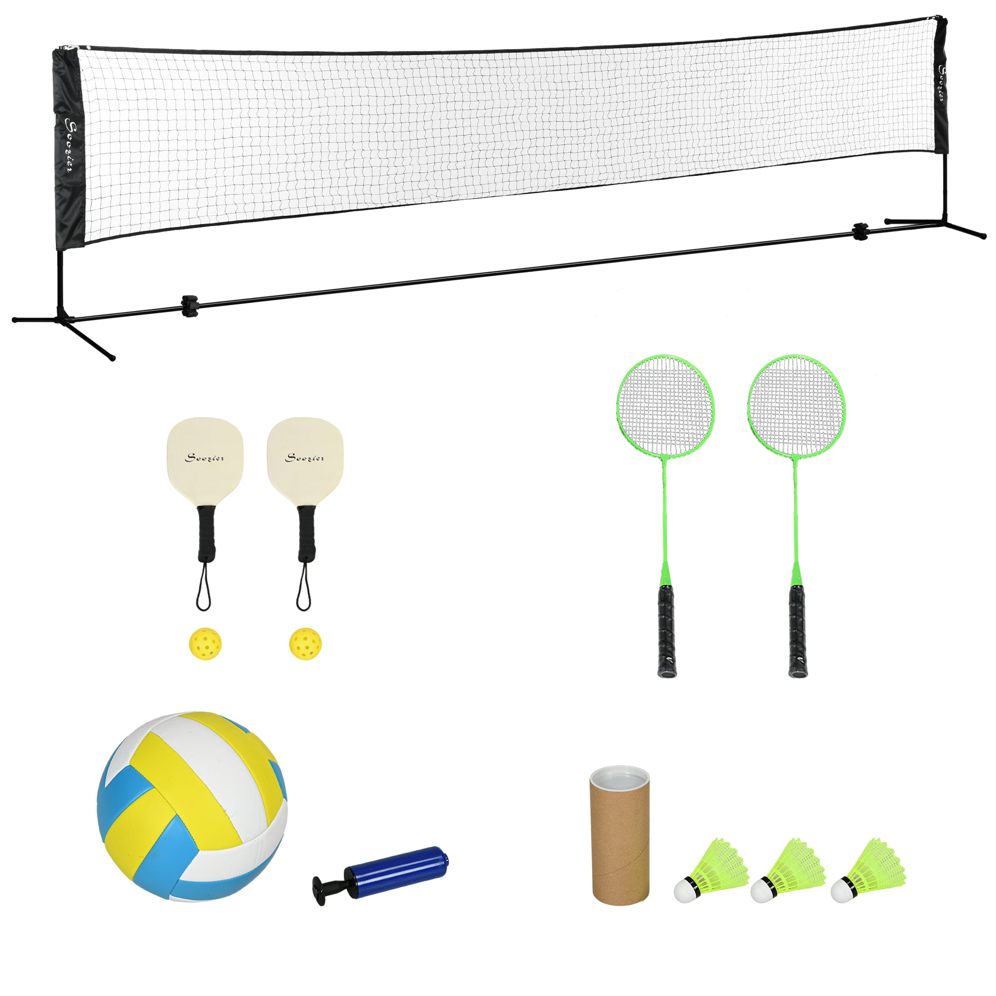 Soozier All-in-1 Badminton Set, Height Adjustable for Pickleball