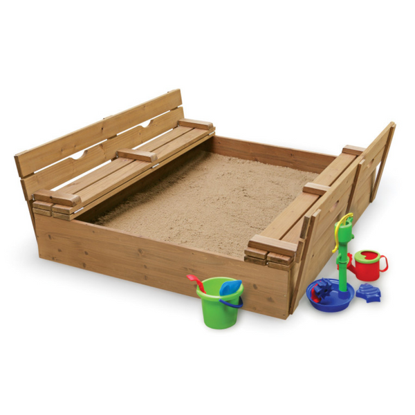 BADGER BASKET Covered Convertible Cedar Sandbox with Two Bench Seats